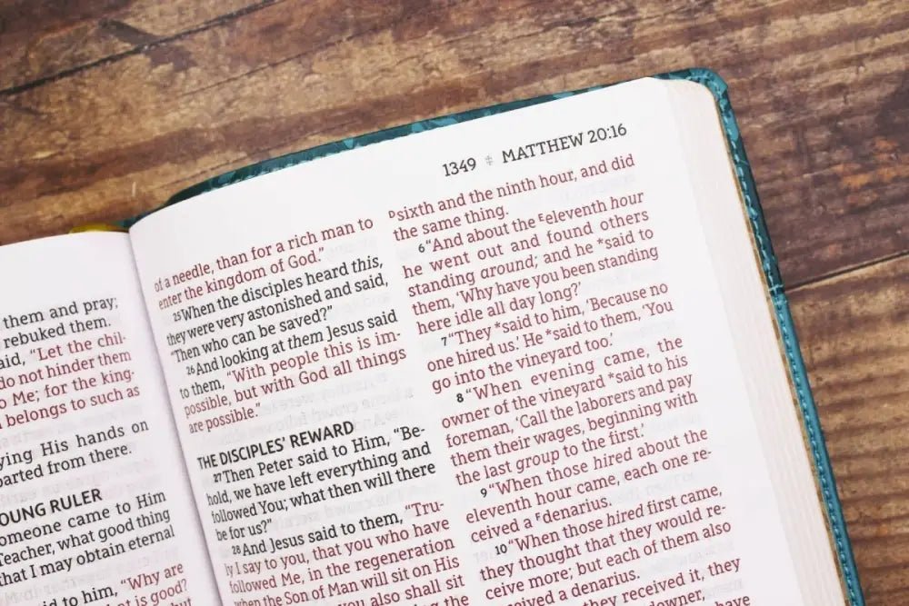 NASB Personal Size Bible Large Print Leathersoft Teal Red Letter - Bibles