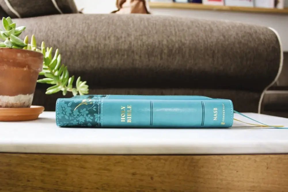 NASB Personal Size Bible Large Print Leathersoft Teal Red Letter - Bibles