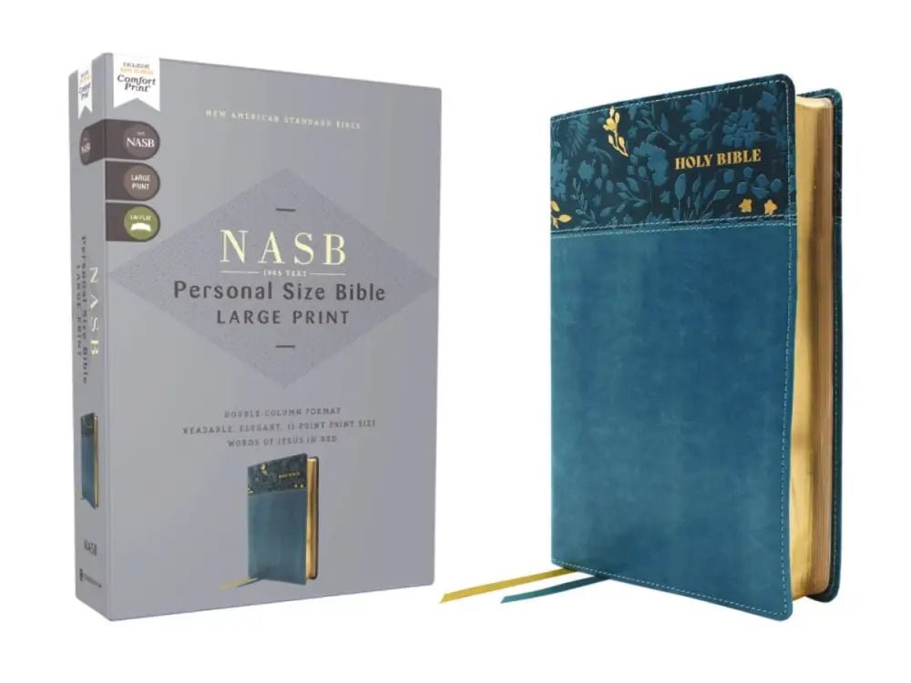 NASB Personal Size Bible Large Print Leathersoft Teal Red Letter - Bibles
