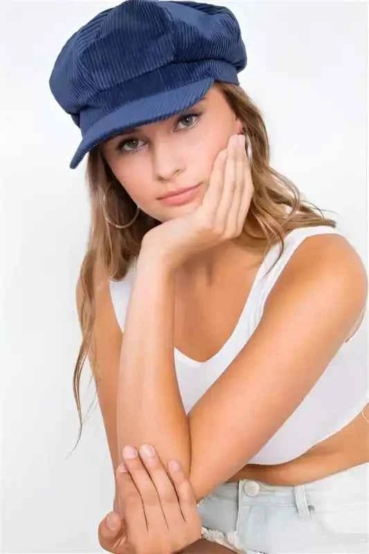 Navy Corduroy Cabbie Hat