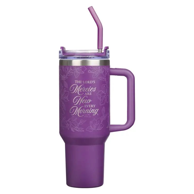 New Mercies Purple Floral 40 oz Stainless Steel Tumbler with Straw - Stainless Steel Mugs