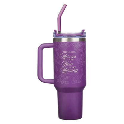 New Mercies Purple Floral 40 oz Stainless Steel Tumbler with Straw - Stainless Steel Mugs