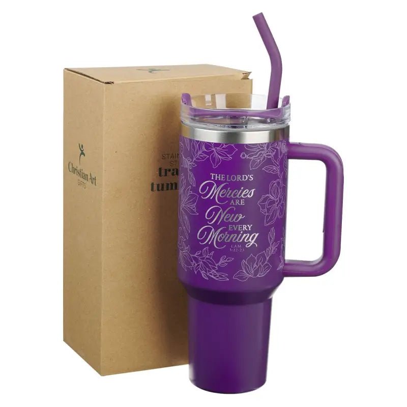 New Mercies Purple Floral 40 oz Stainless Steel Tumbler with Straw - Stainless Steel Mugs