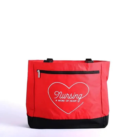 Nursing Is A Work Of Heart Tote Bag - Purses red black tote bag
