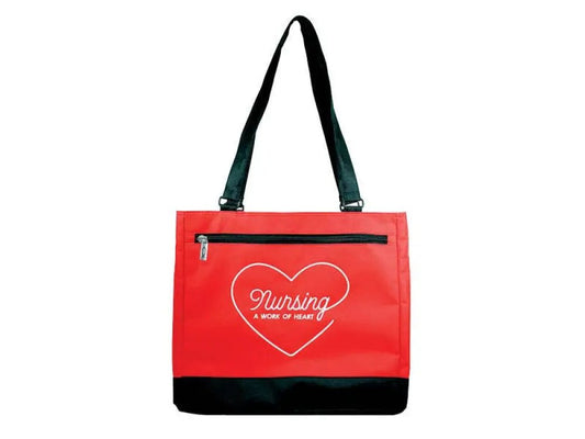 Nursing Is A Work Of Heart Tote Bag - Purses red black tote bag