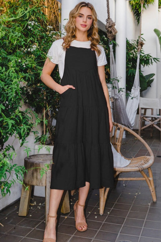 ODDI Full Size Sleeveless Tiered Midi Dress | Dresses | 1