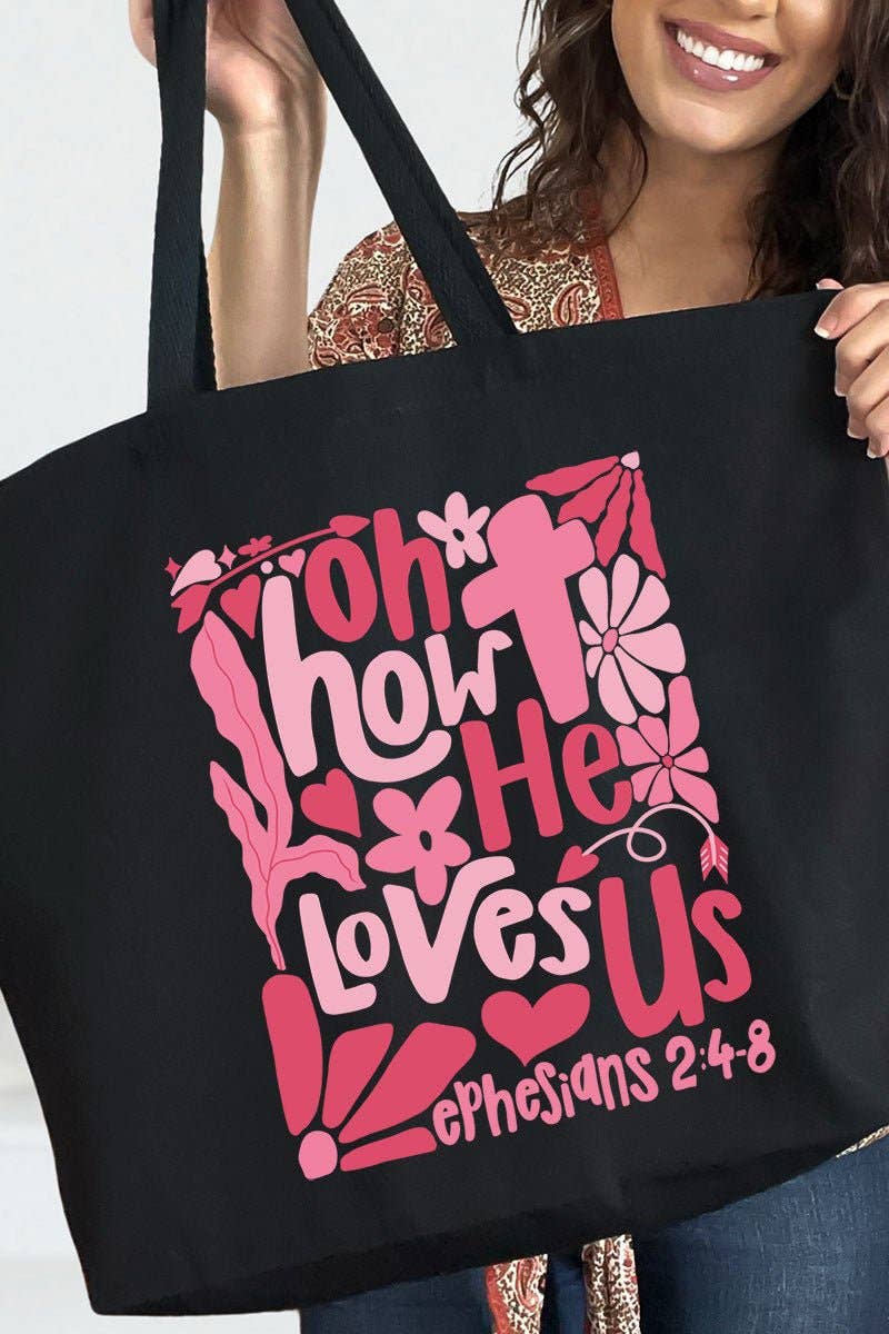 “Oh How He Loves Us” Canvas Jumbo Tote Bag | Bags | 1