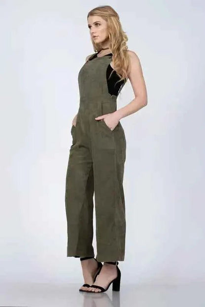 Olive Soft Corduroy Farmer Style jumpsuit