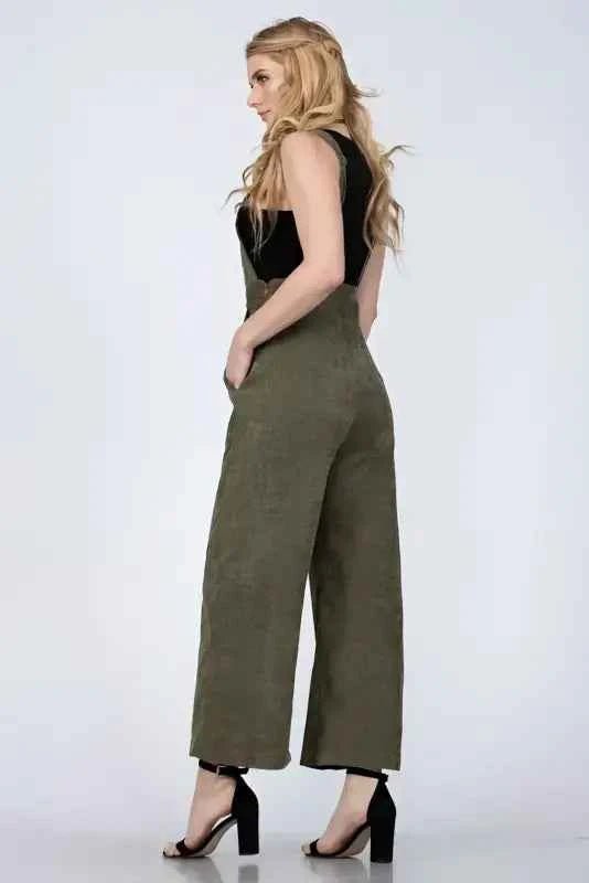 Olive Soft Corduroy Farmer Style jumpsuit