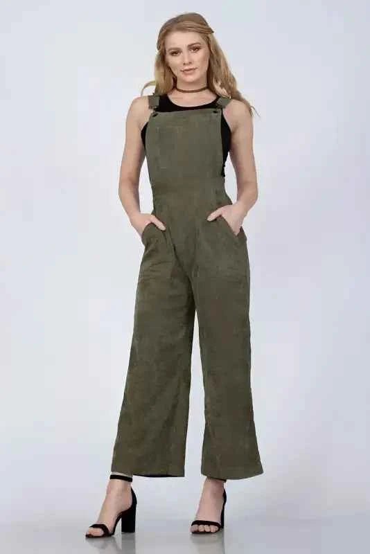 Olive Soft Corduroy Farmer Style jumpsuit