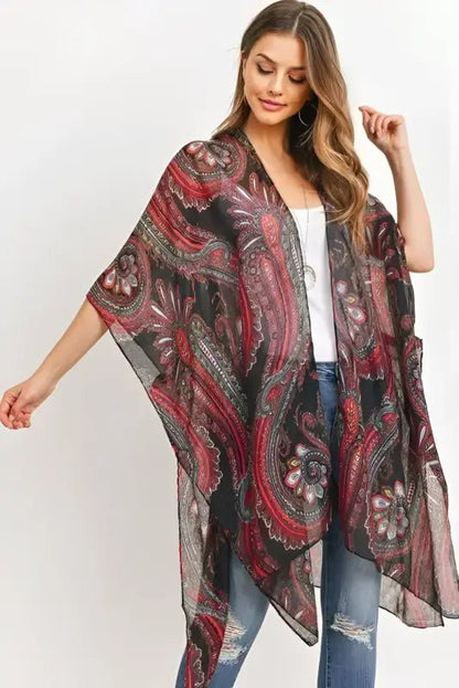 Paisley Print Open Front Kimono - Kimonos paisley patterned kimono