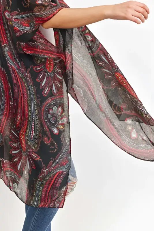 Paisley Print Open Front Kimono - Kimonos paisley patterned sheer kimono