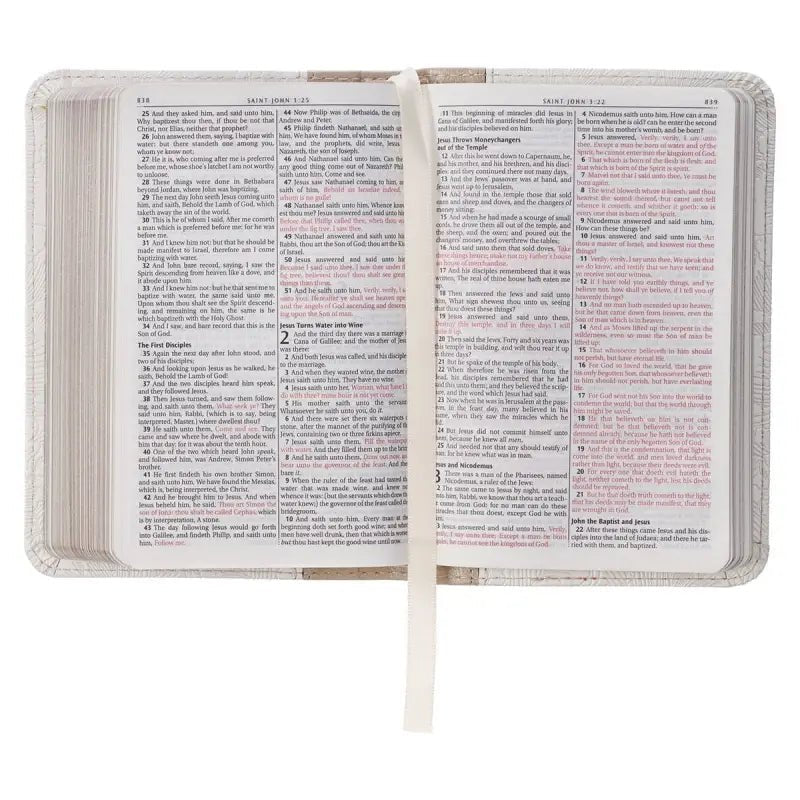 Pearlized White and Taupe Faux Leather King James Version Pocket Bible - Bibles