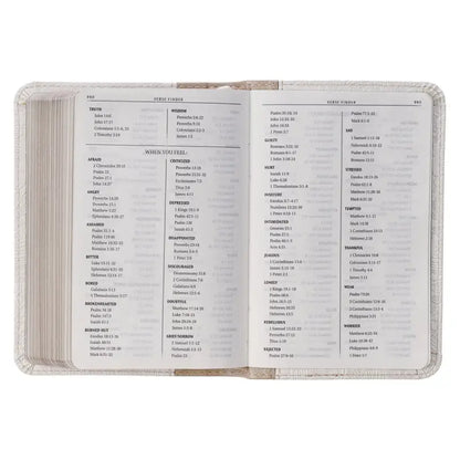 Pearlized White and Taupe Faux Leather King James Version Pocket Bible - Bibles