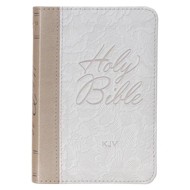 Pearlized White and Taupe Faux Leather King James Version Pocket Bible - Bibles