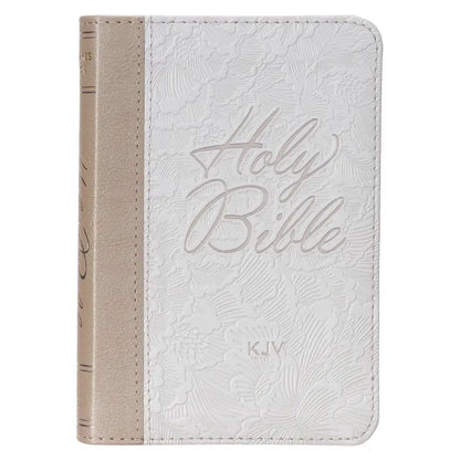 Pearlized White and Taupe Faux Leather King James Version Pocket Bible - Bibles