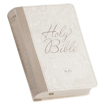 Pearlized White and Taupe Faux Leather King James Version Pocket Bible - Bibles