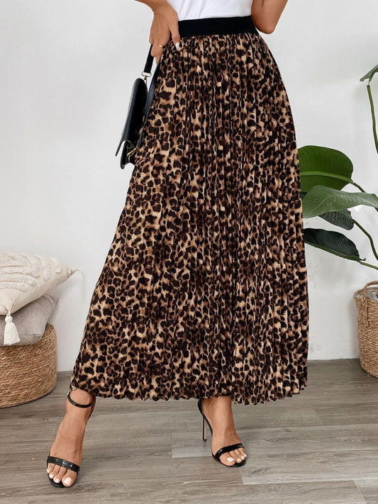 Perfee Pleated Leopard Maxi Skirt | Skirts | 1