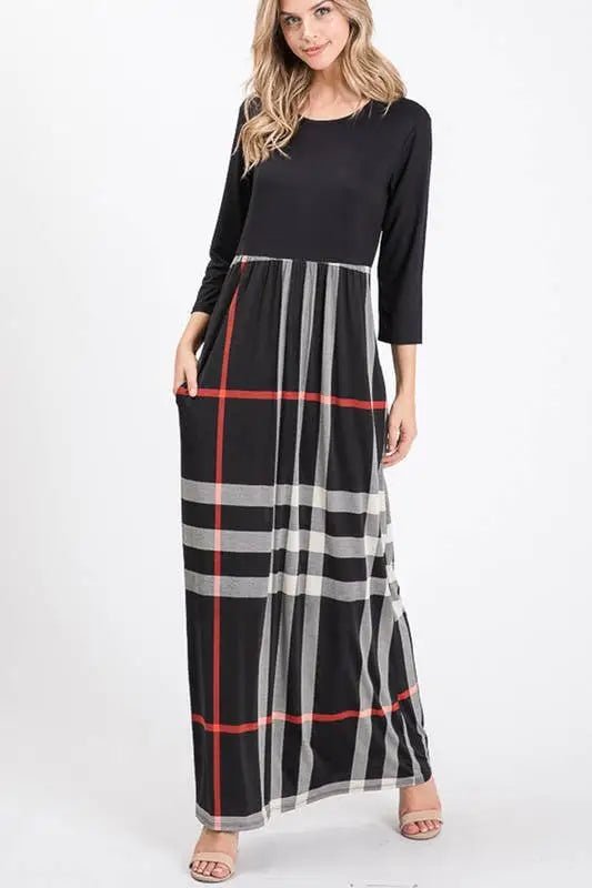 Plaid Maxi Dress - Dresses black plaid maxi dress