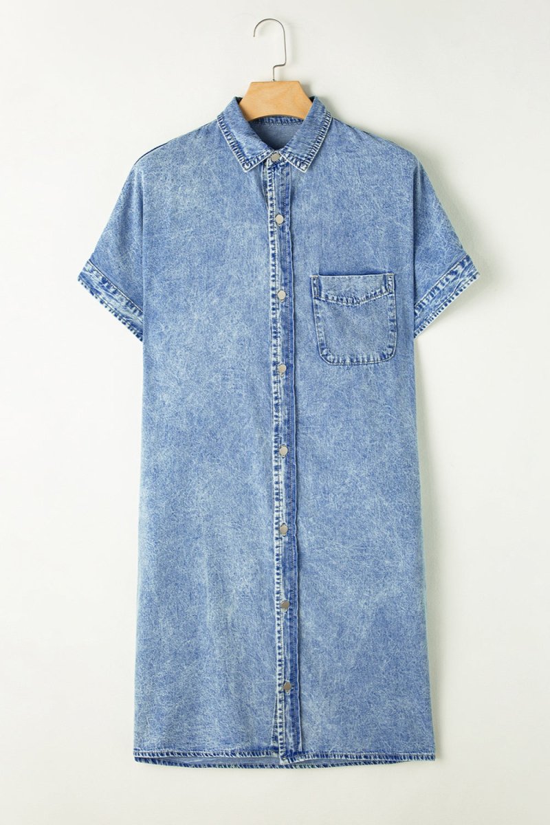 Pocketed Button Up Half Sleeve Denim Dress | Dresses | 5