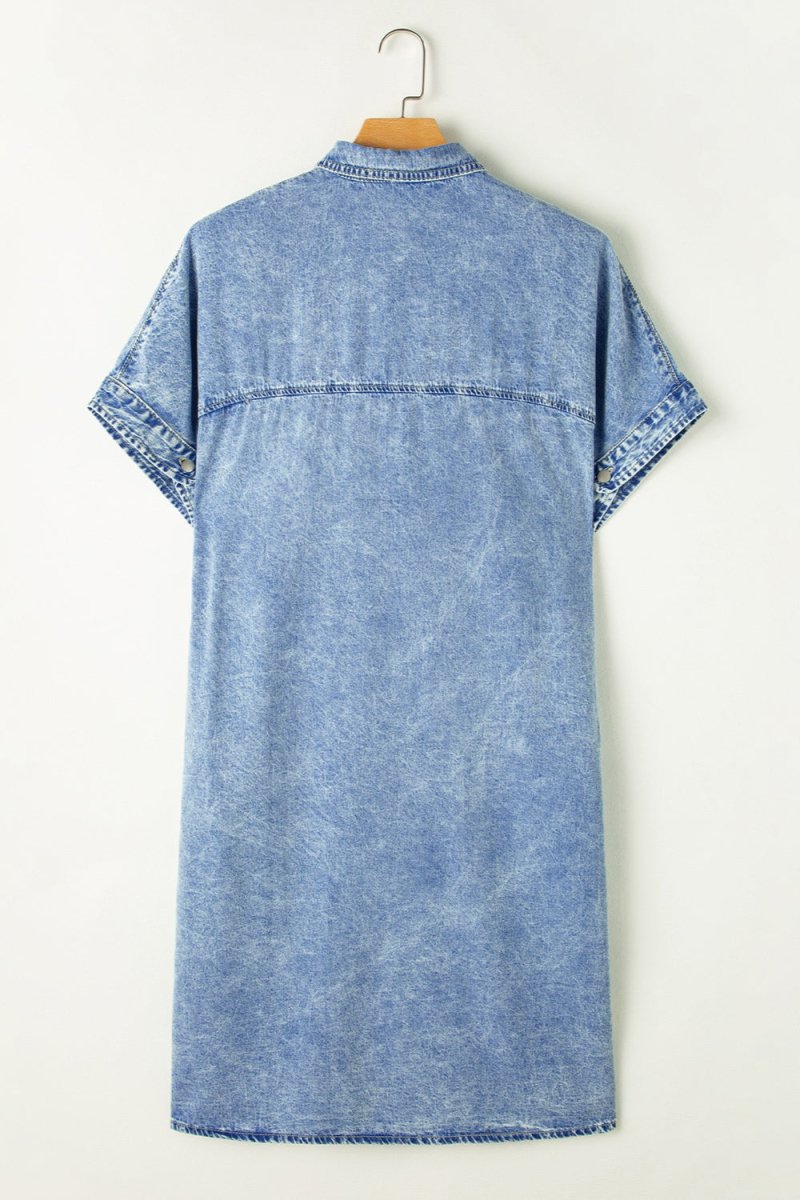 Pocketed Button Up Half Sleeve Denim Dress | Dresses | 6