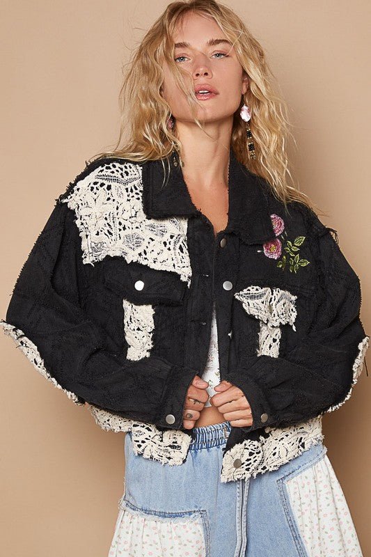 POL Crochet Patch Embroidered Button Up Jacket | Jackets | 1