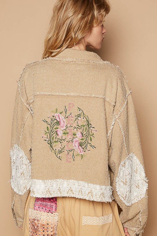 POL Crochet Patch Embroidered Button Up Jacket | Jackets | 2