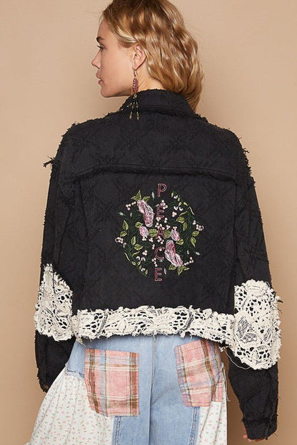 POL Crochet Patch Embroidered Button Up Jacket | Jackets | 2