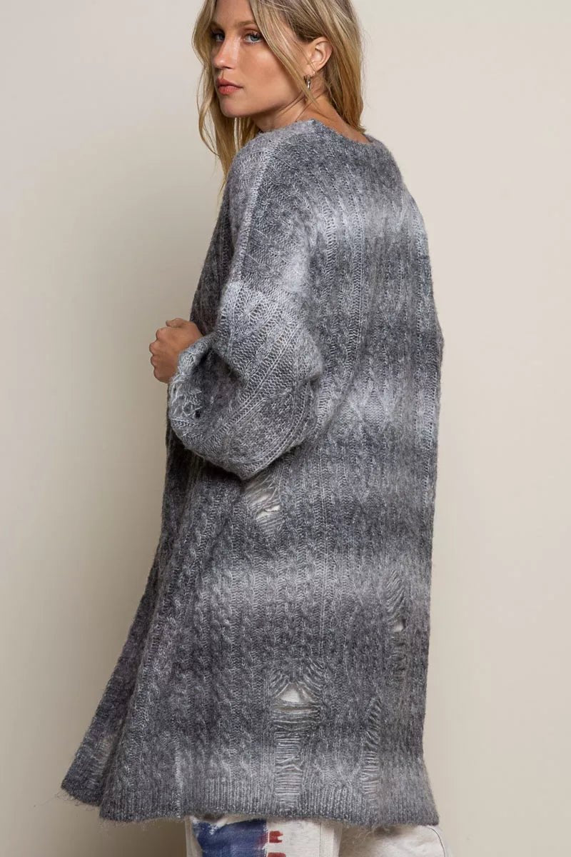 POL Distressed Cable - Knit Ombre Dying Cardigan | Cardigans | 3
