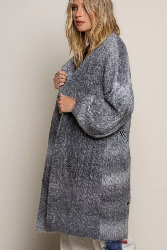 POL Distressed Cable - Knit Ombre Dying Cardigan | Cardigans | 2