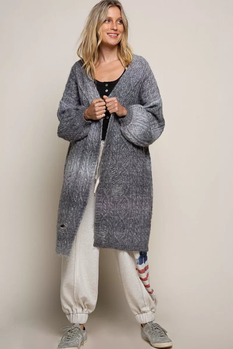 POL Distressed Cable - Knit Ombre Dying Cardigan | Cardigans | 4