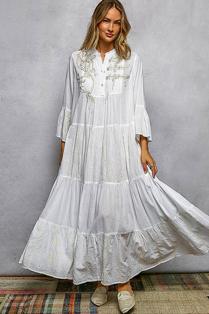 POL Embroidered Floral Tiered Maxi Dress | Dresses | 3