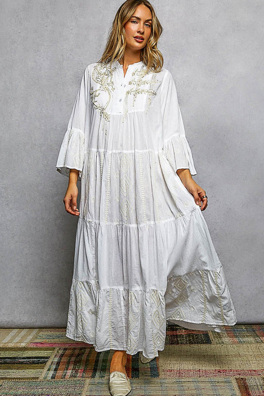 POL Embroidered Floral Tiered Maxi Dress | Dresses | 2