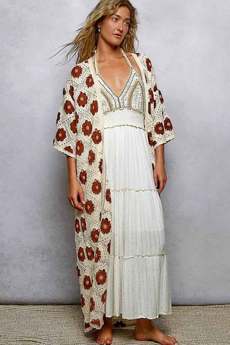 POL Open Front Floral Crochet Longline Cardigan | Cardigans | 1