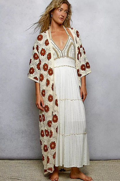 POL Open Front Floral Crochet Longline Cardigan | Cardigans | 1