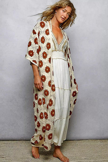 POL Open Front Floral Crochet Longline Cardigan | Cardigans | 2