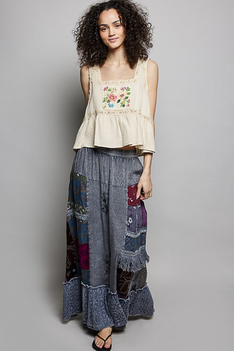 POL Printed Patchwork Embroidered Ruffled Skirt | Skirts | 4