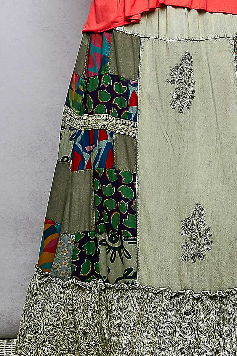 POL Printed Patchwork Embroidered Ruffled Skirt | Skirts | 6