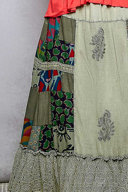 POL Printed Patchwork Embroidered Ruffled Skirt | Skirts | 6