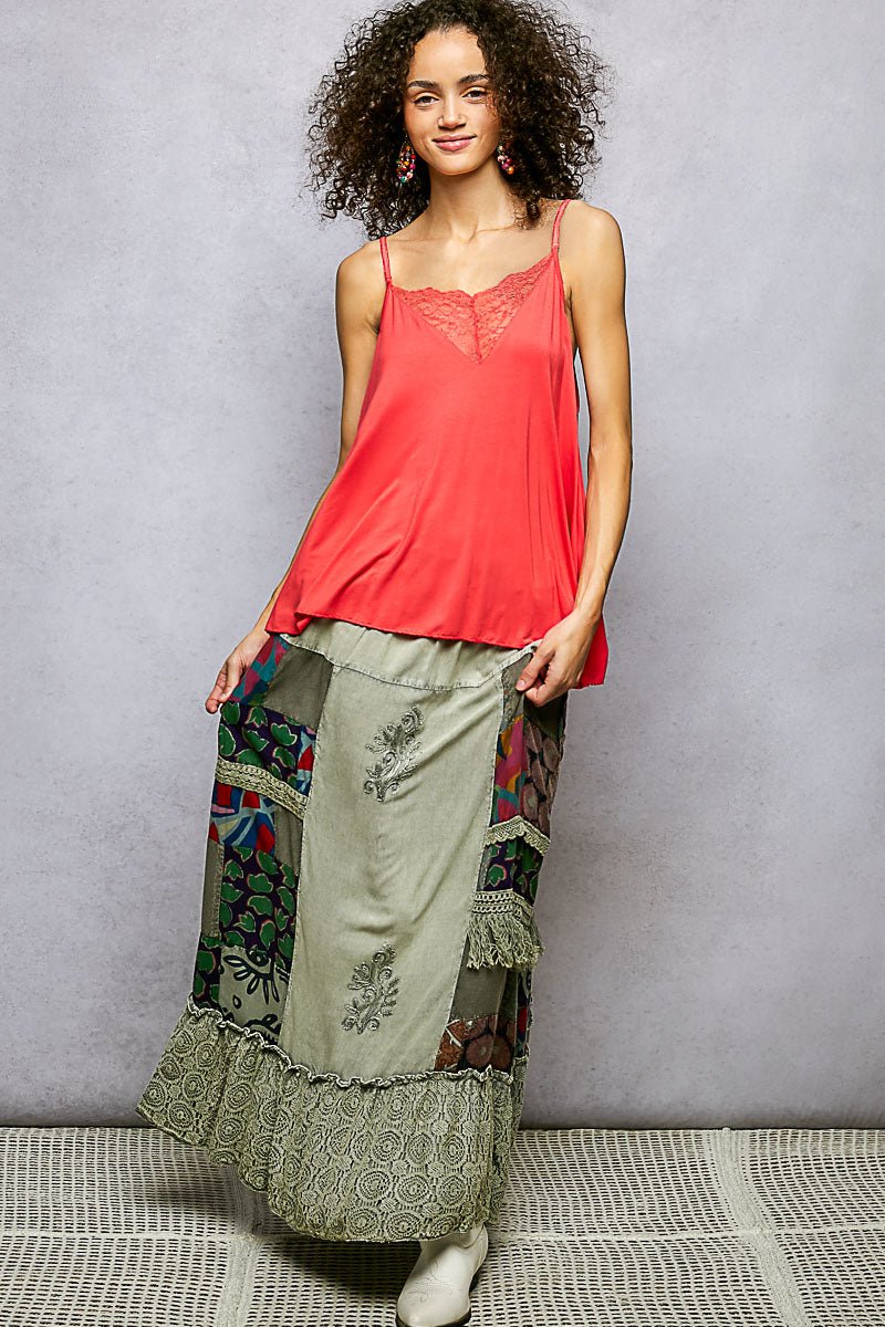 POL Printed Patchwork Embroidered Ruffled Skirt | Skirts | 4
