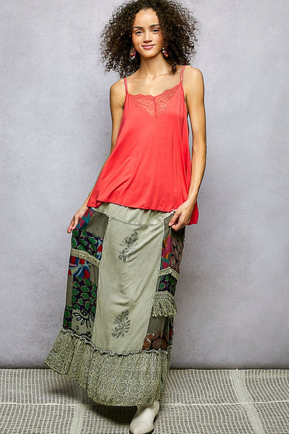 POL Printed Patchwork Embroidered Ruffled Skirt | Skirts | 4