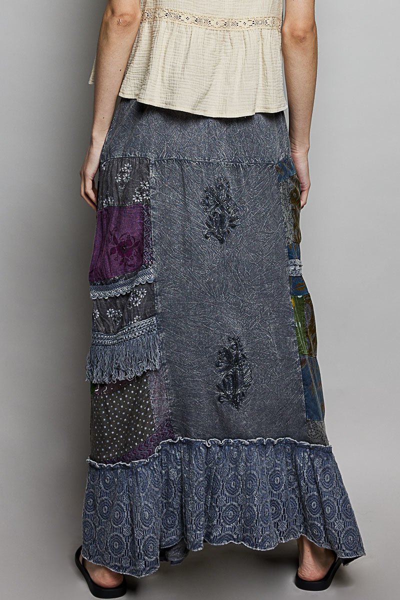 POL Printed Patchwork Embroidered Ruffled Skirt | Skirts | 3