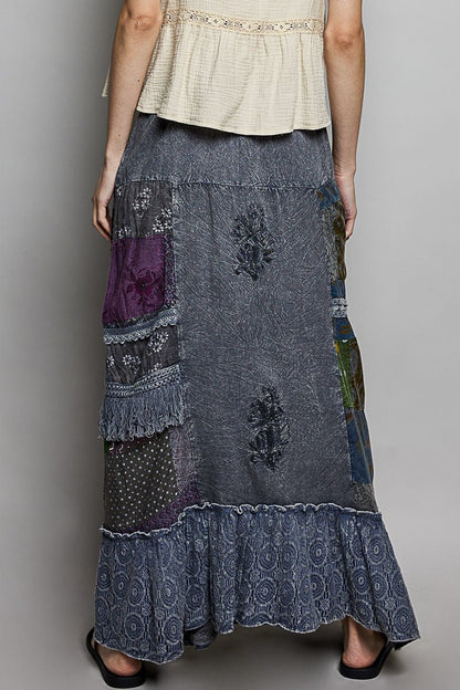 POL Printed Patchwork Embroidered Ruffled Skirt | Skirts | 3