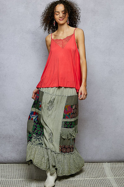 POL Printed Patchwork Embroidered Ruffled Skirt | Skirts | 5