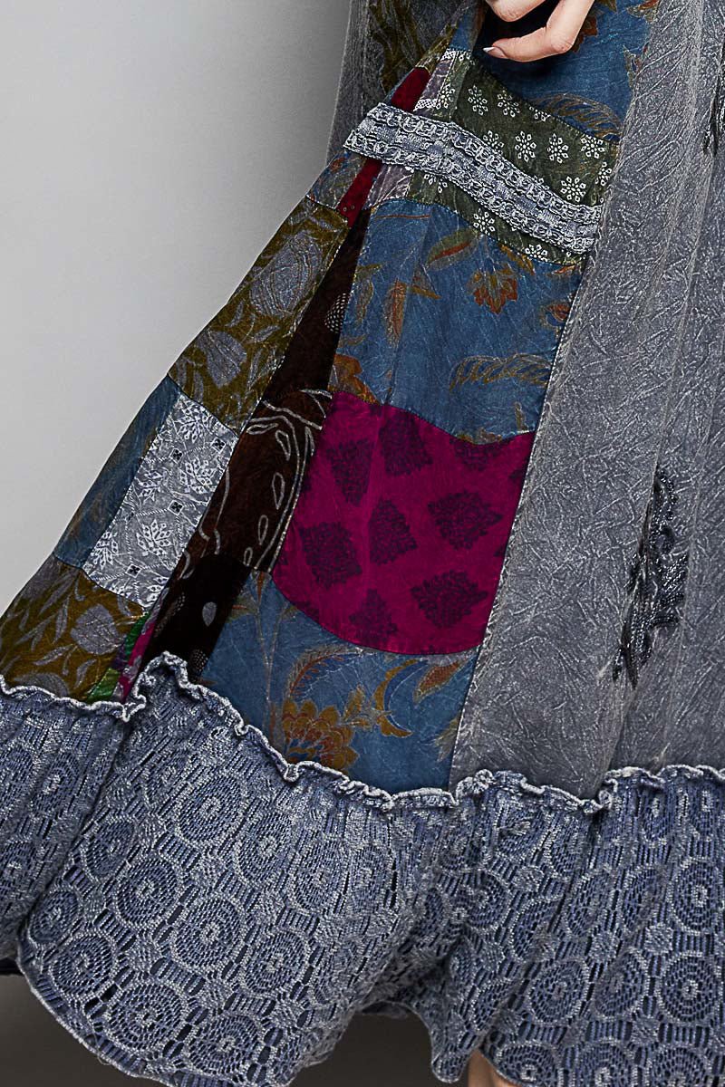 POL Printed Patchwork Embroidered Ruffled Skirt | Skirts | 6
