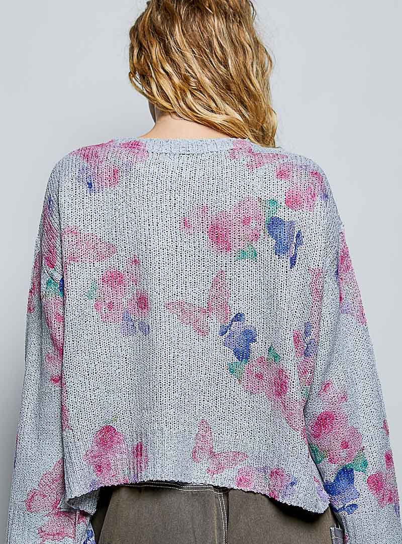 POL Ribbed Butterfly Print Round Neck Knit Top | | 4