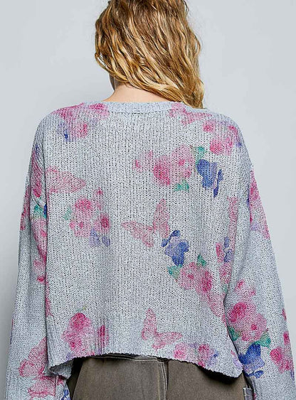POL Ribbed Butterfly Print Round Neck Knit Top | | 4