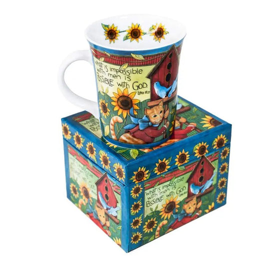 Possible With God Ceramic Garden Mug - Mugs sunflower-themed mug box