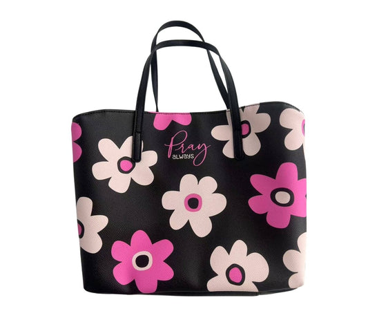 Pray Always Floral Bible Cover – Black and Pink (Extra Large) | Bible Covers | 1