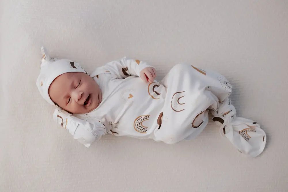 Rainbow Newborn Knotted Baby Gown by Three Little Tots - Girls Onesies